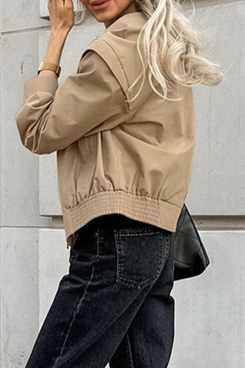 Women's french lapel zipper closure cargo jacket