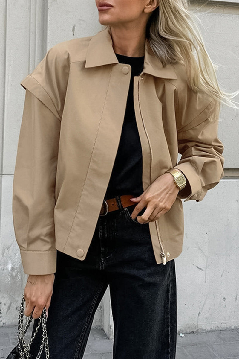 Women's french lapel zipper closure cargo jacket