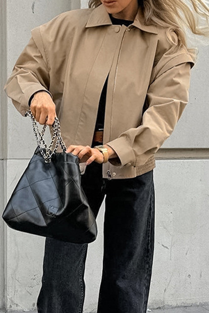 Women's french lapel zipper closure cargo jacket