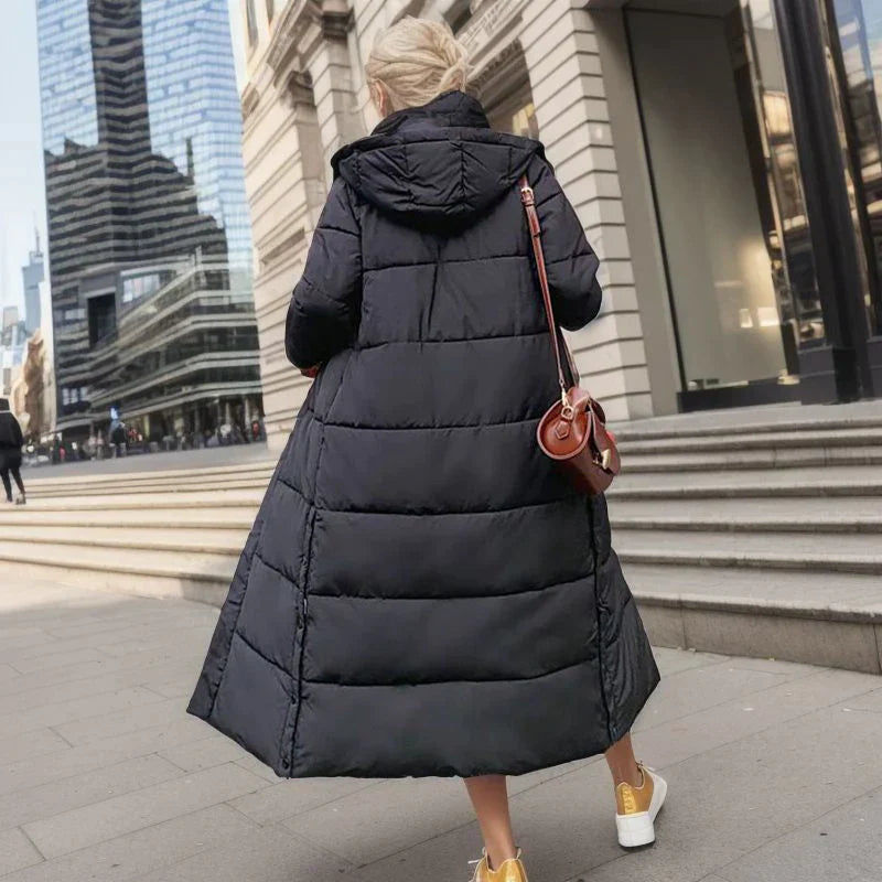 Long padded hooded winter coat jacket for women