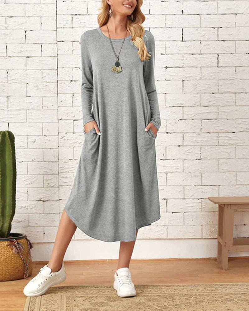 Loose Fit Crew Neck Midi Dress