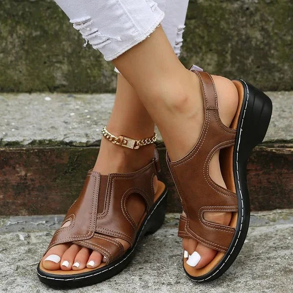 Leather Adjustable Comfortable Wedge Sandals