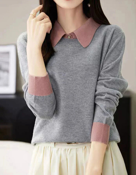 Charm Lapel Knitted Sweater