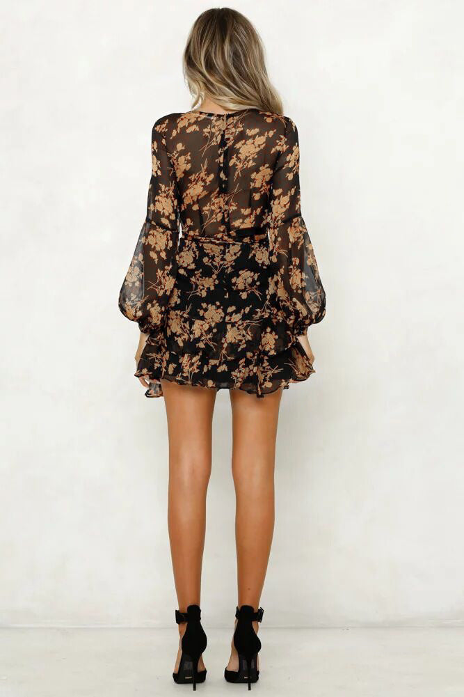 Women's Long Sleeve Floral Print Layered Dress
