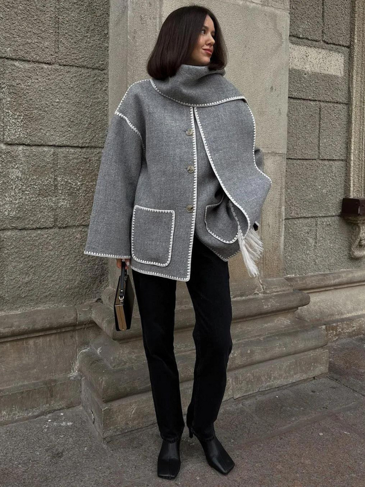 Women's loose woolen scarf tassels jacket