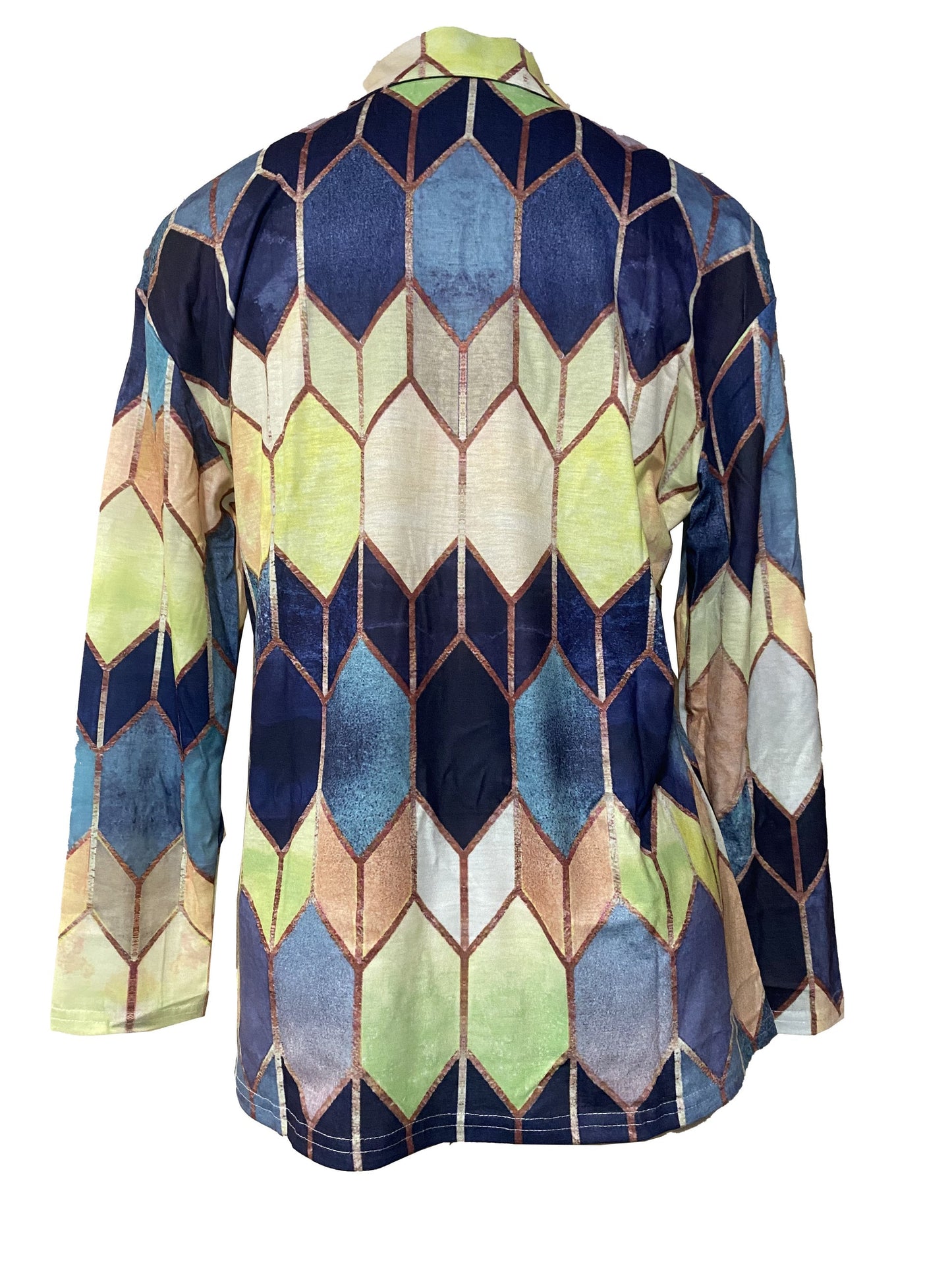 Women's plus size v-neck printed zipper long sleeve top