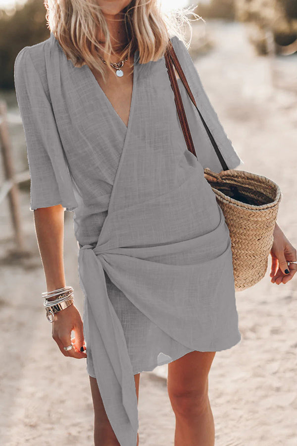 Women's Wrap Dress - V-Neck - Half Sleeve - Adjustable Waist - Lightweight & Breathable