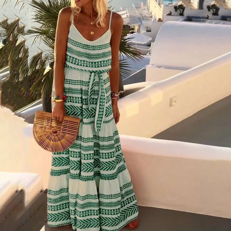 Women’s Maxi Dress - Bohemian Style - Spaghetti Straps - Flowy Ethnic Print