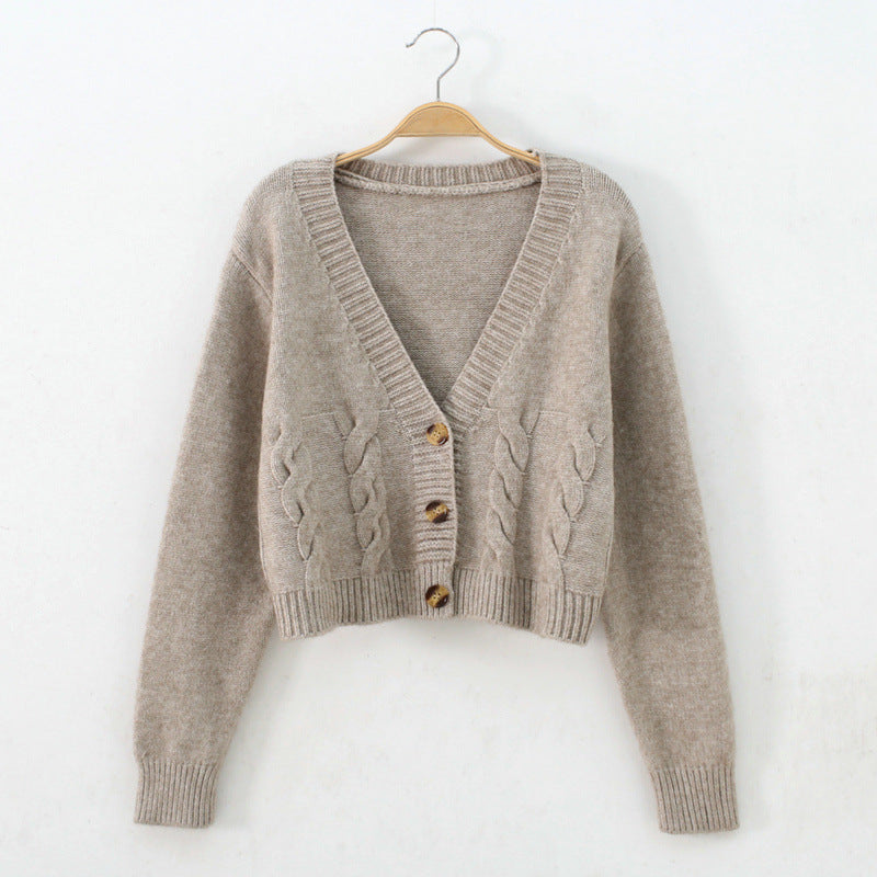 Women's high waist slim solid color knitted cardigan