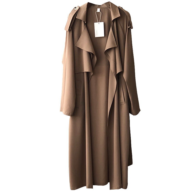 Women’s long trench coat with lapel collar