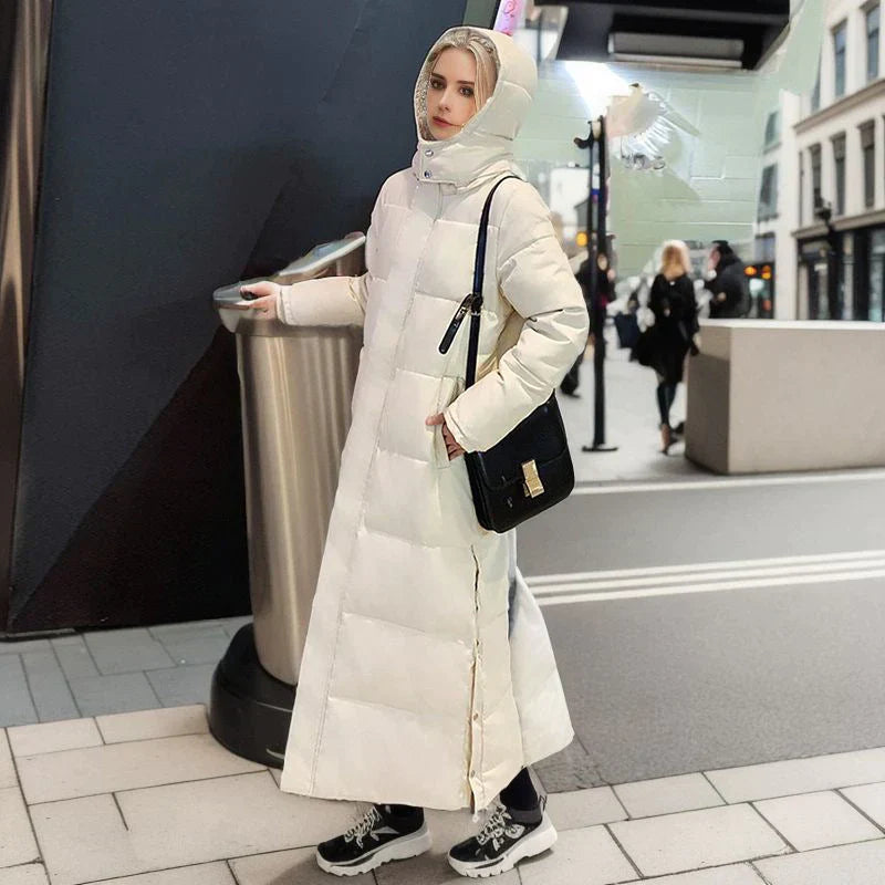 Long padded hooded winter coat jacket for women