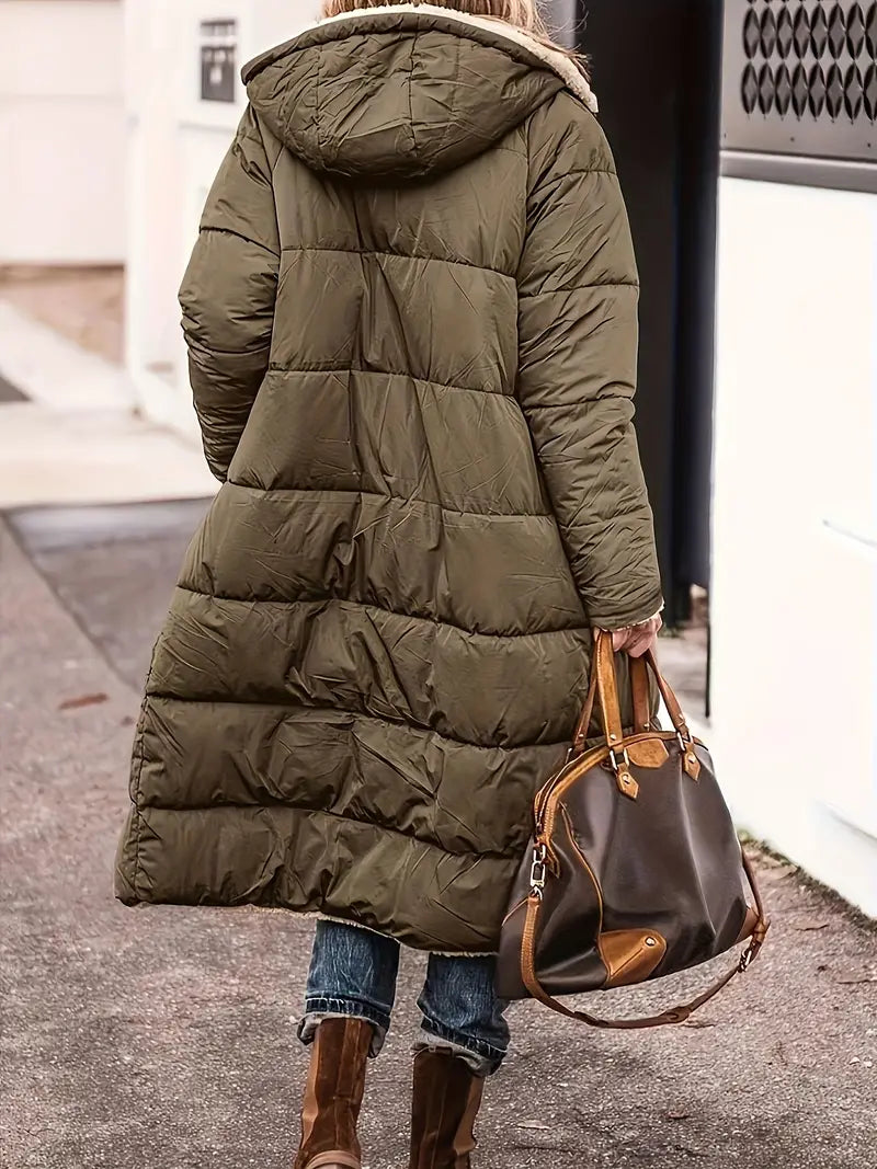 Women's reversible hooded knee-length jacket