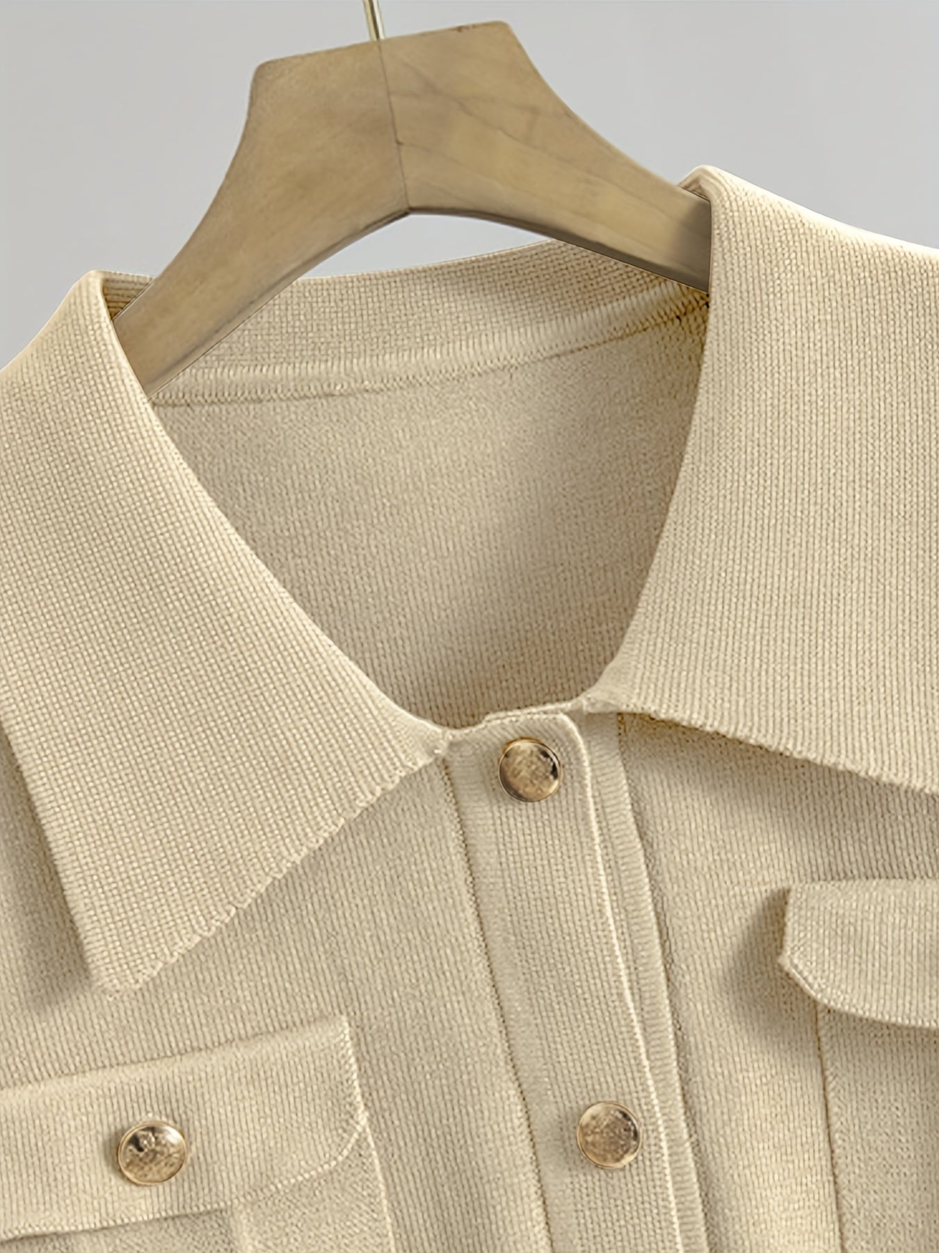 Two-piece collared button-up sweater and skirt set for women