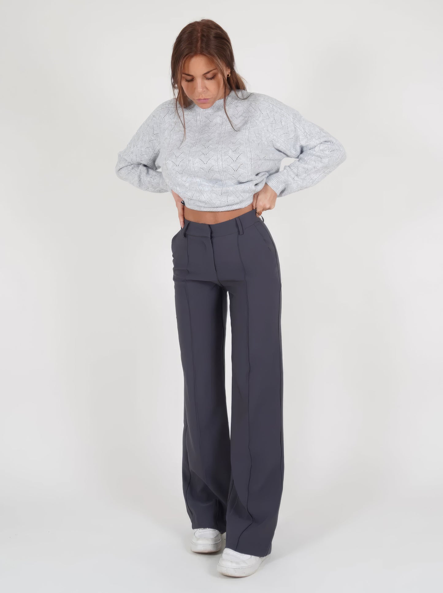 Women's slim fit straight pants with design splicing