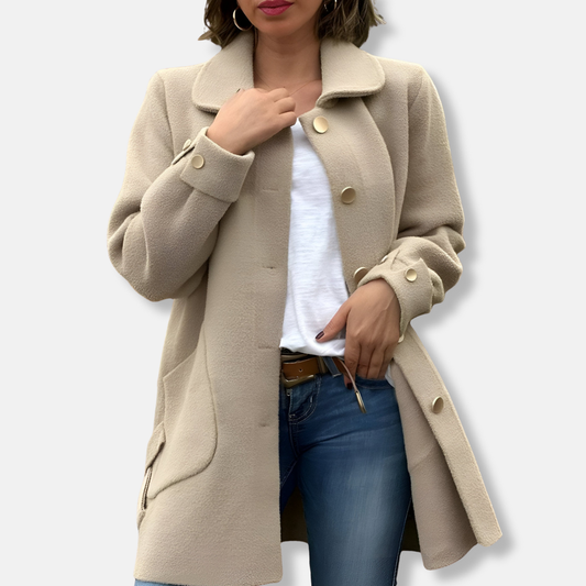 Amelia Relaxed Fit Coat | Button Front Patch Pockets Coat