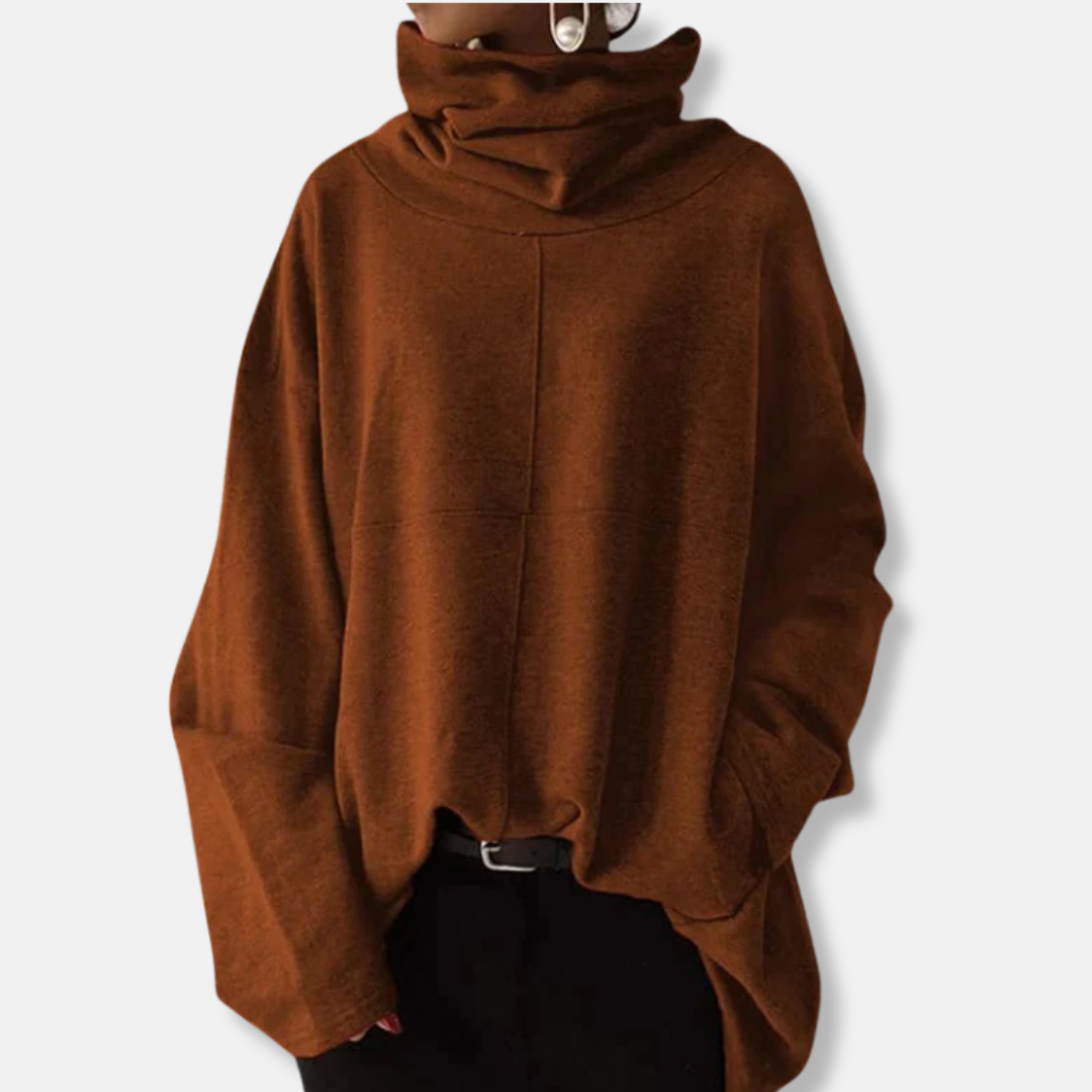 Women’s Oversized Sweatshirt – Relaxed Fit – Cowl Neck – Flared Sleeves – Hip Length