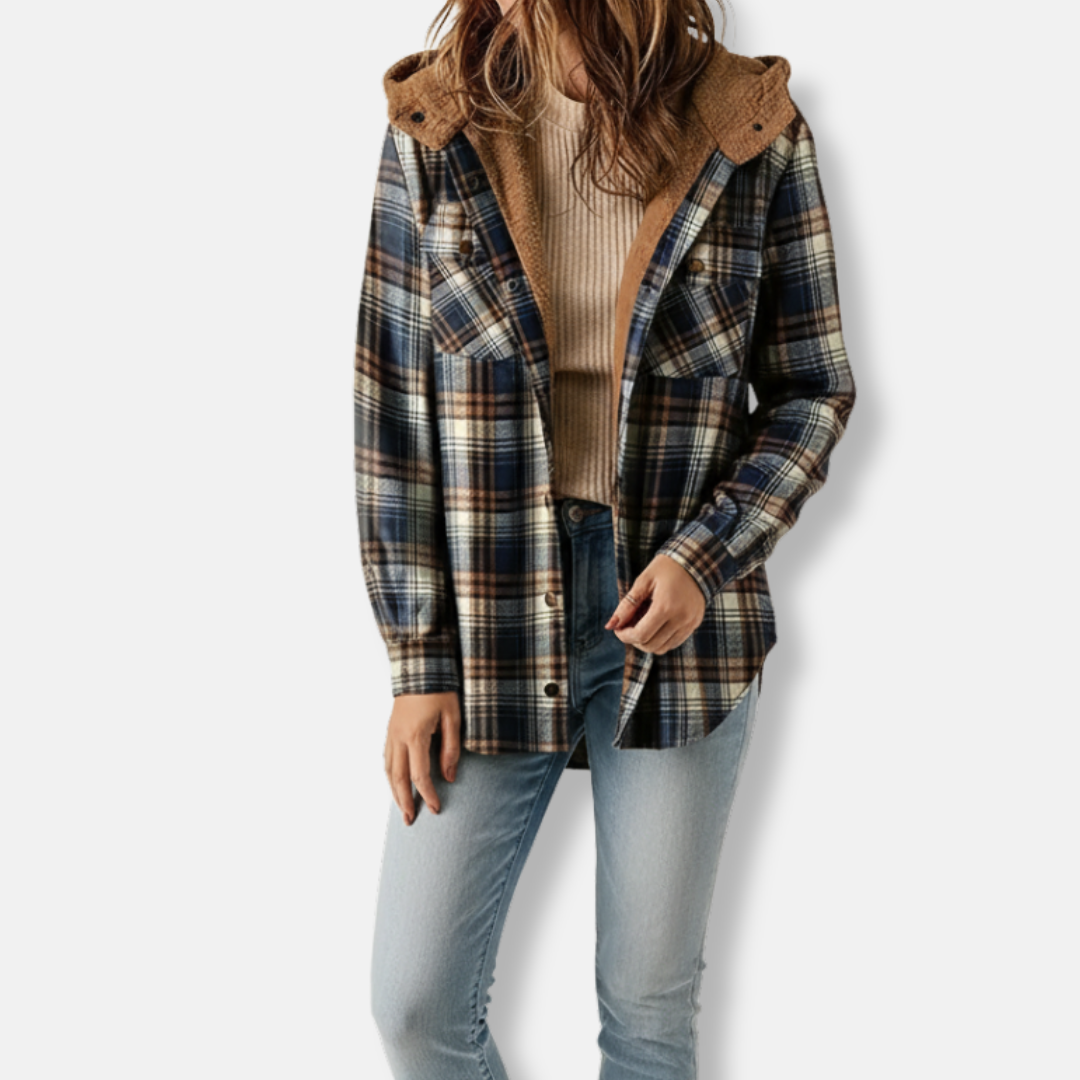 Women’s Hooded Shacket - Oversized Relaxed Fit - Sherpa Lined Collar and Hood - Snap Button Closure