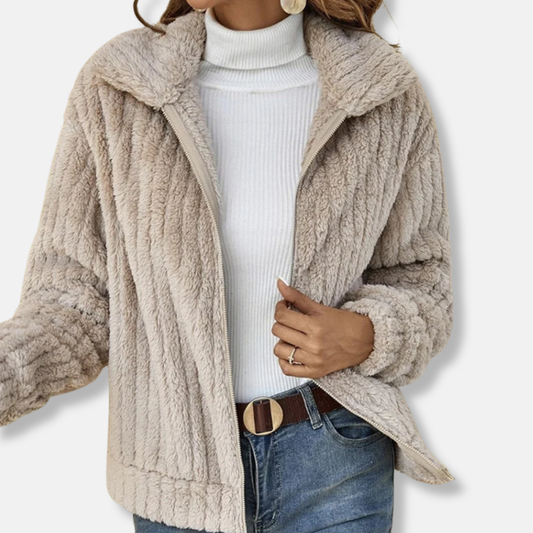 Lily Fleece Cropped Jacket | Ribbed Texture Relaxed Fit Jacket