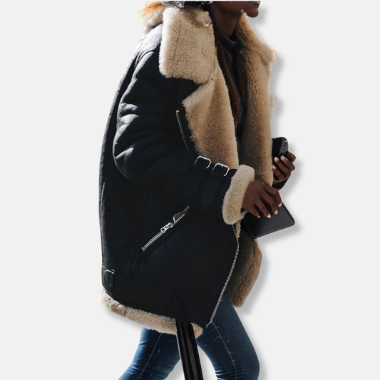 Plush Faux Fur Trim Oversized Coat