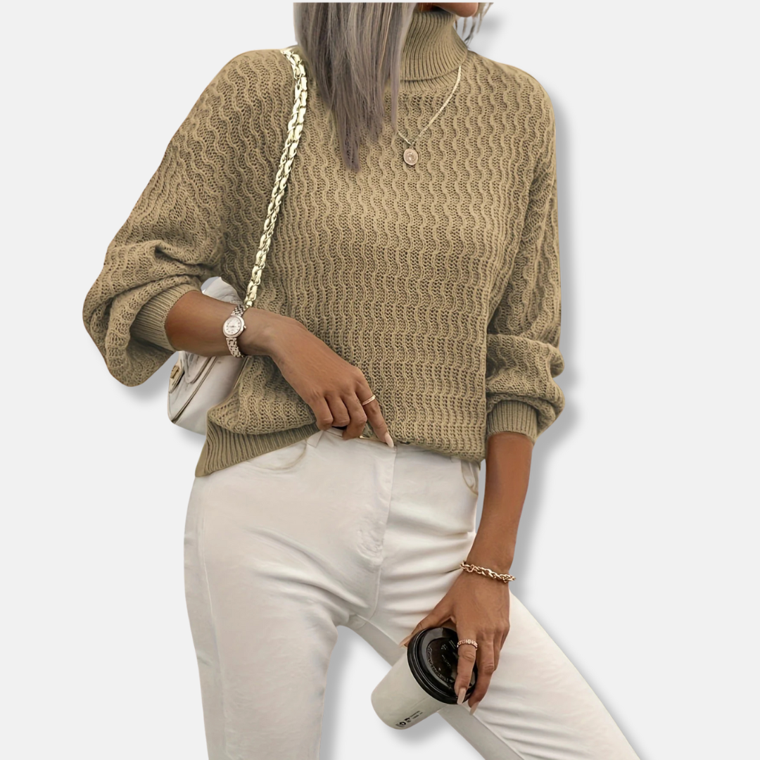 Women’s Sweater - Knit Blend - Turtleneck Collar - Balloon Sleeves