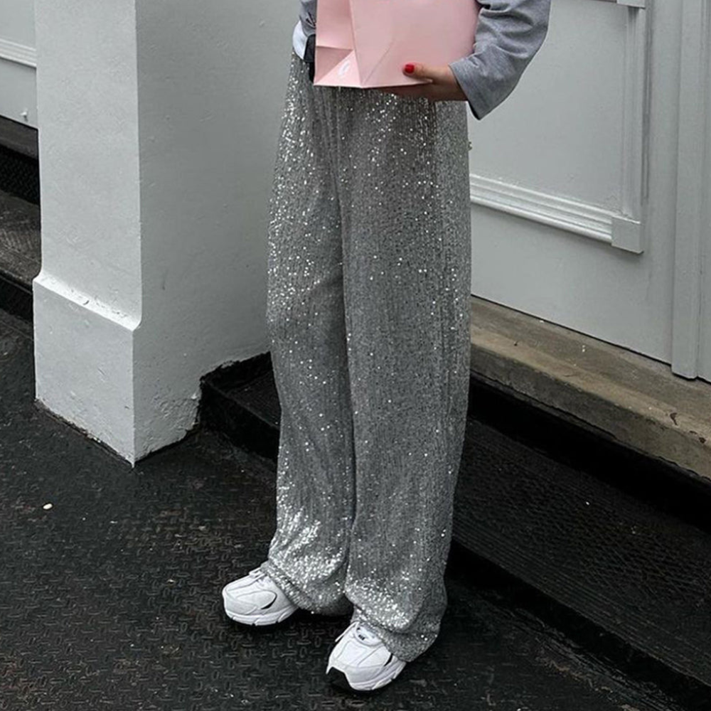 Elegant wide trousers with sequins for women