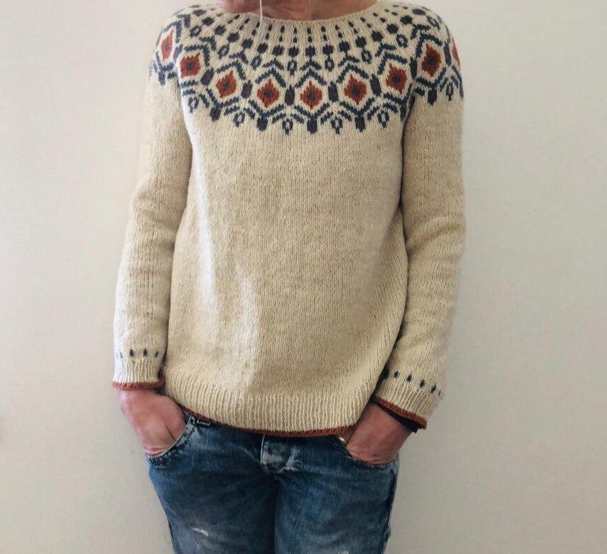 Women's off-white argyle chevron knit pullover sweater