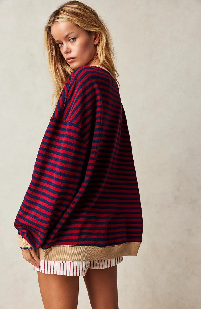 Women’s Pullover Sweatshirt - Relaxed Fit - Crew Neck - Ribbed Trim - Casual Wear