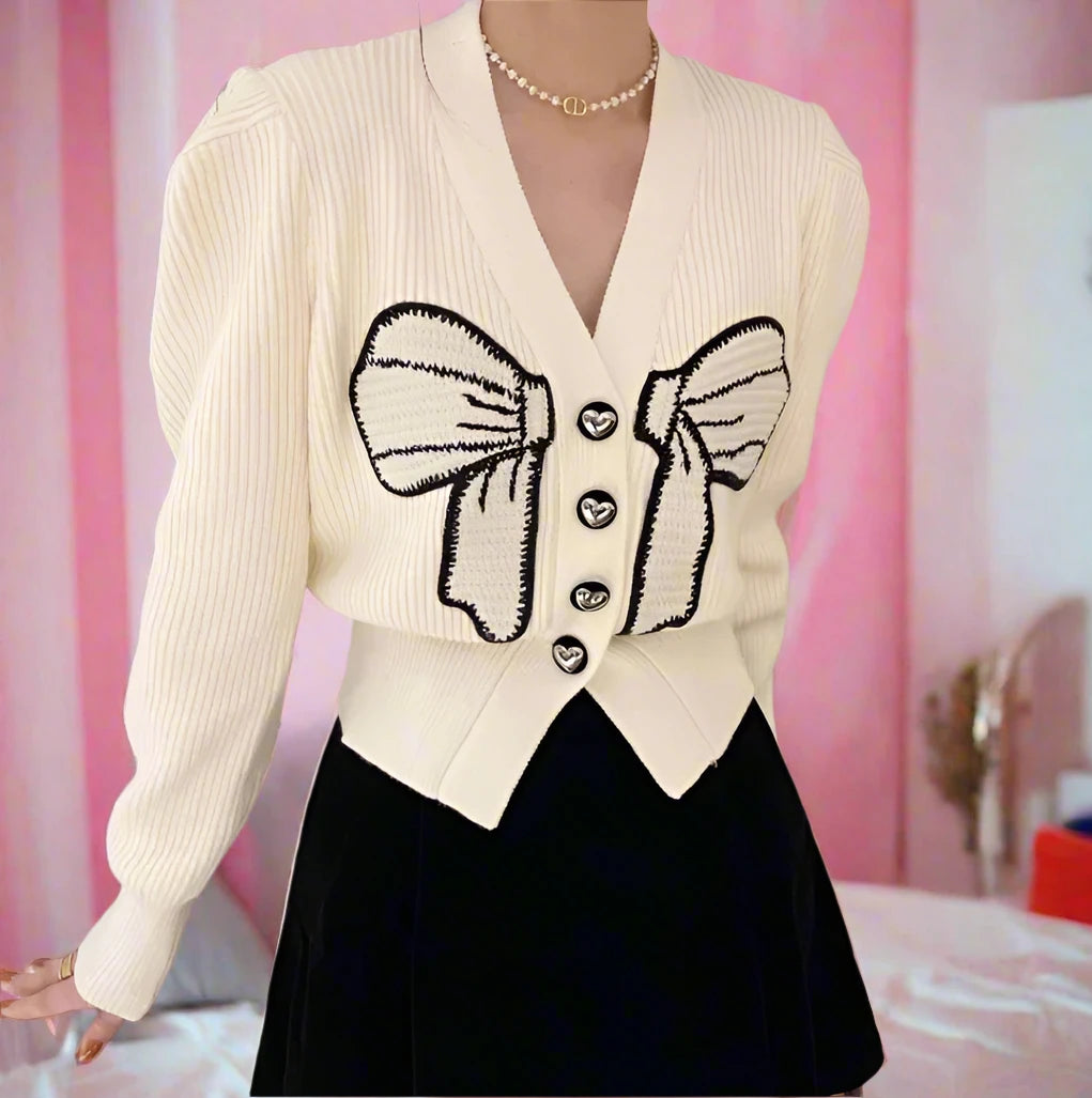 V-Neck Bow Tie Sweater