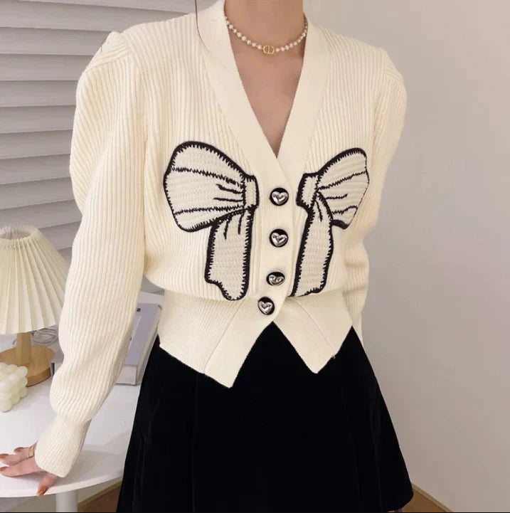 V-Neck Bow Tie Sweater