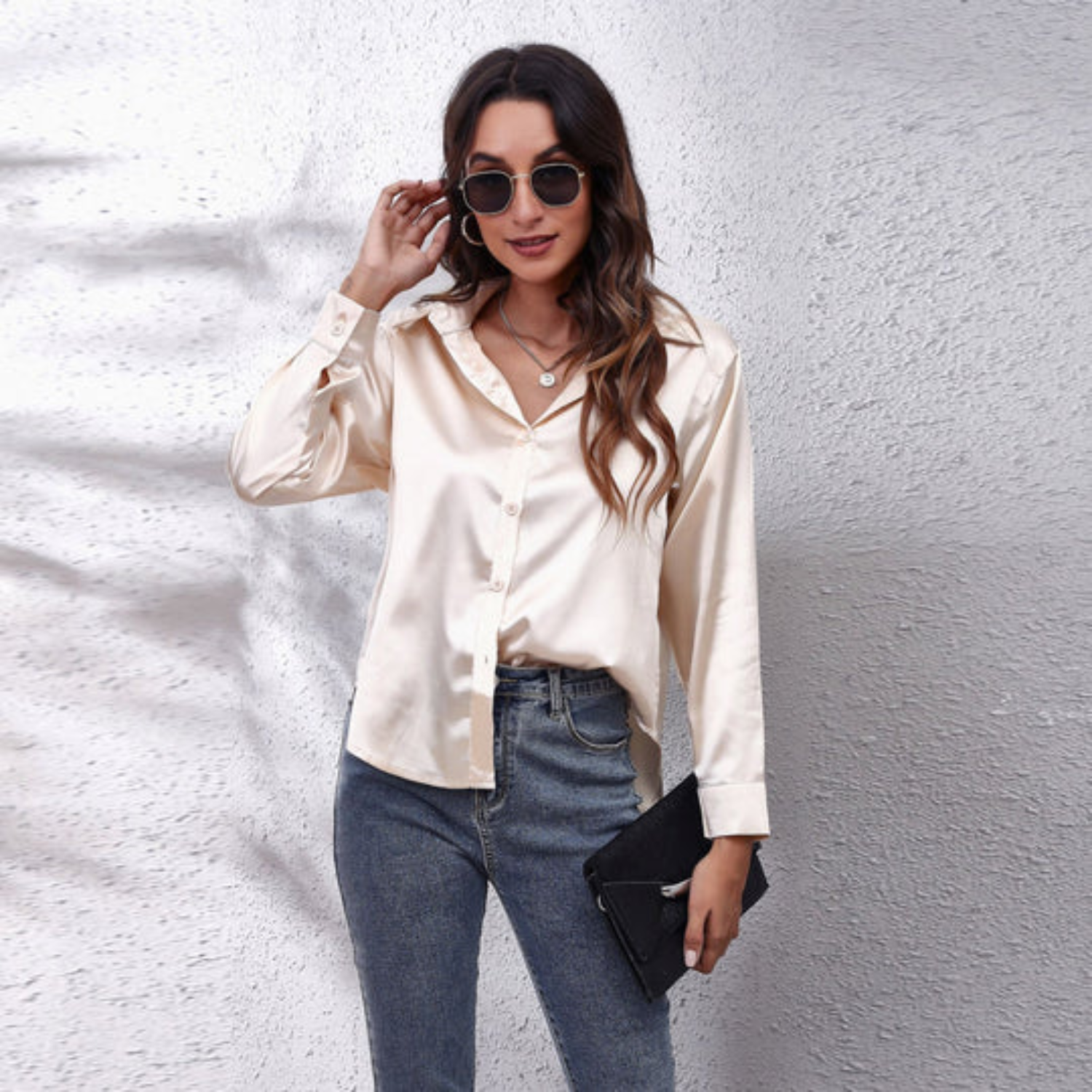 Elegant Draped Silk Button Down Shirt