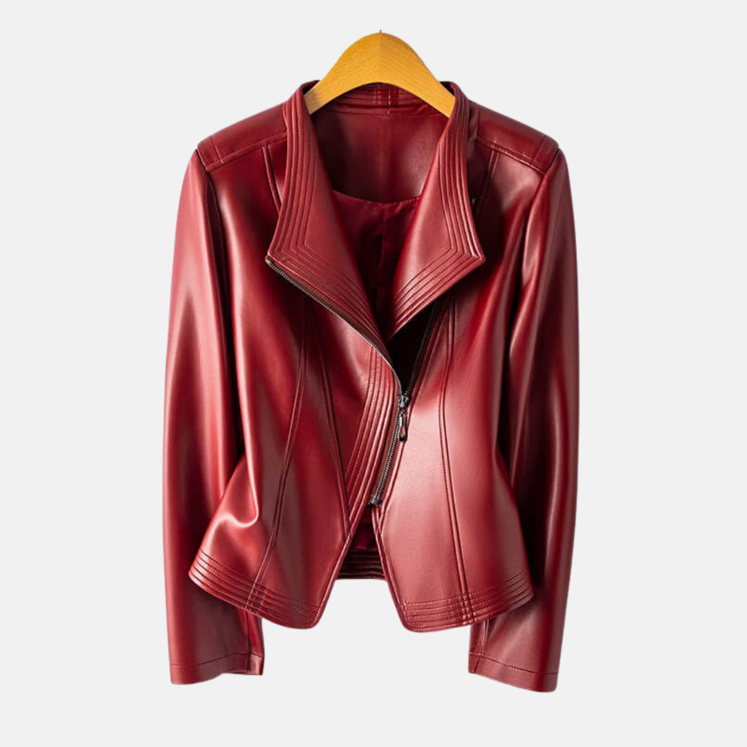 Faux Leather Cropped Notched Asymmetrical Jacket