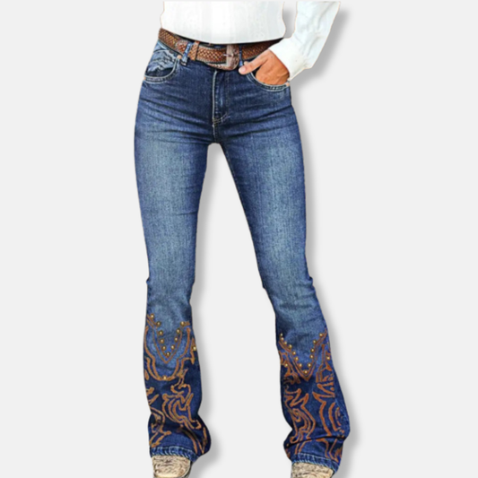Stretch Slim Flared Leg Embroidered Jeans