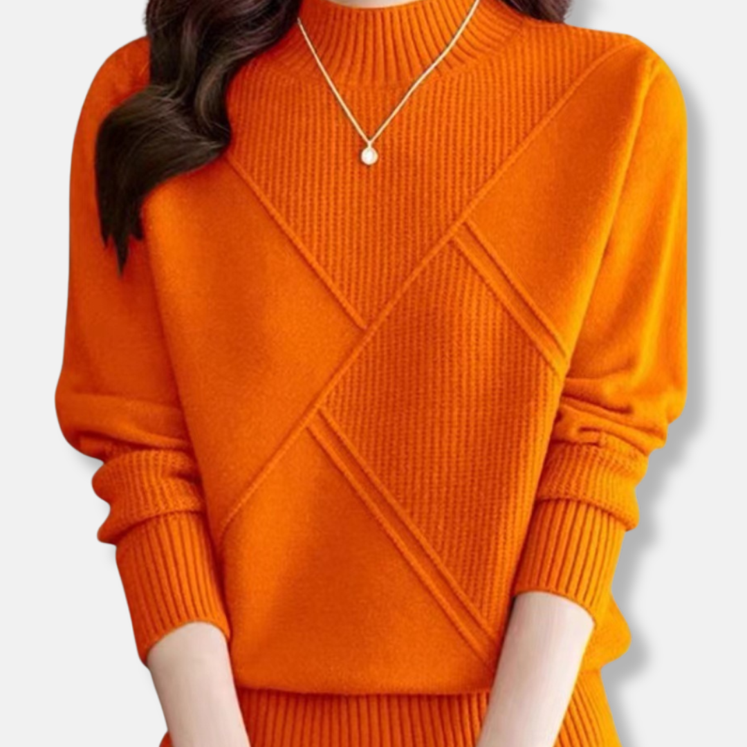 Knit Geometric Pattern Mock Neck Sweater