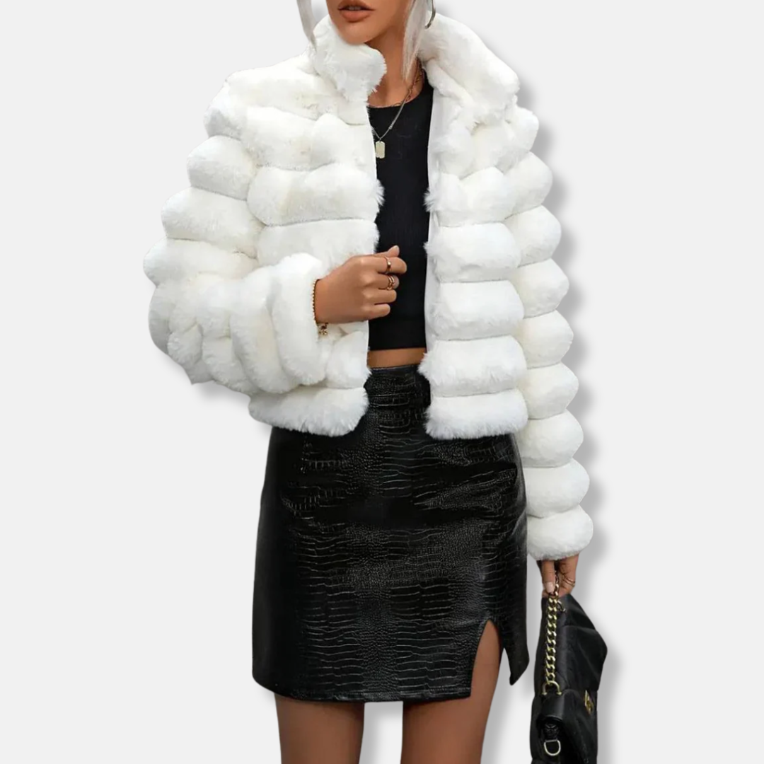 Women’s Jacket - Faux Fur - Cropped Fit - Stand-Up Collar - Long Sleeve