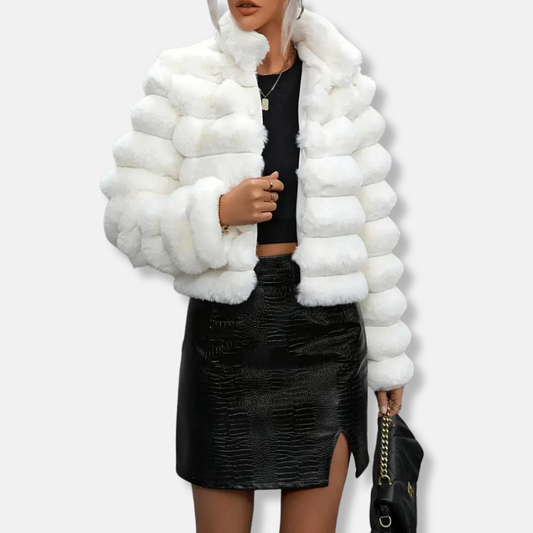 Faux Fur Cropped Stand Collar Jacket