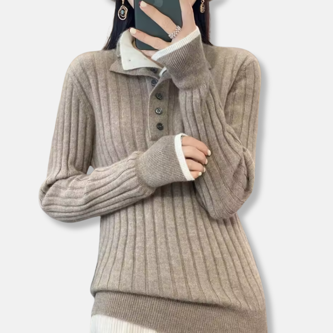 Ribbed Knit Relaxed Fit Pullover Sweatshirt