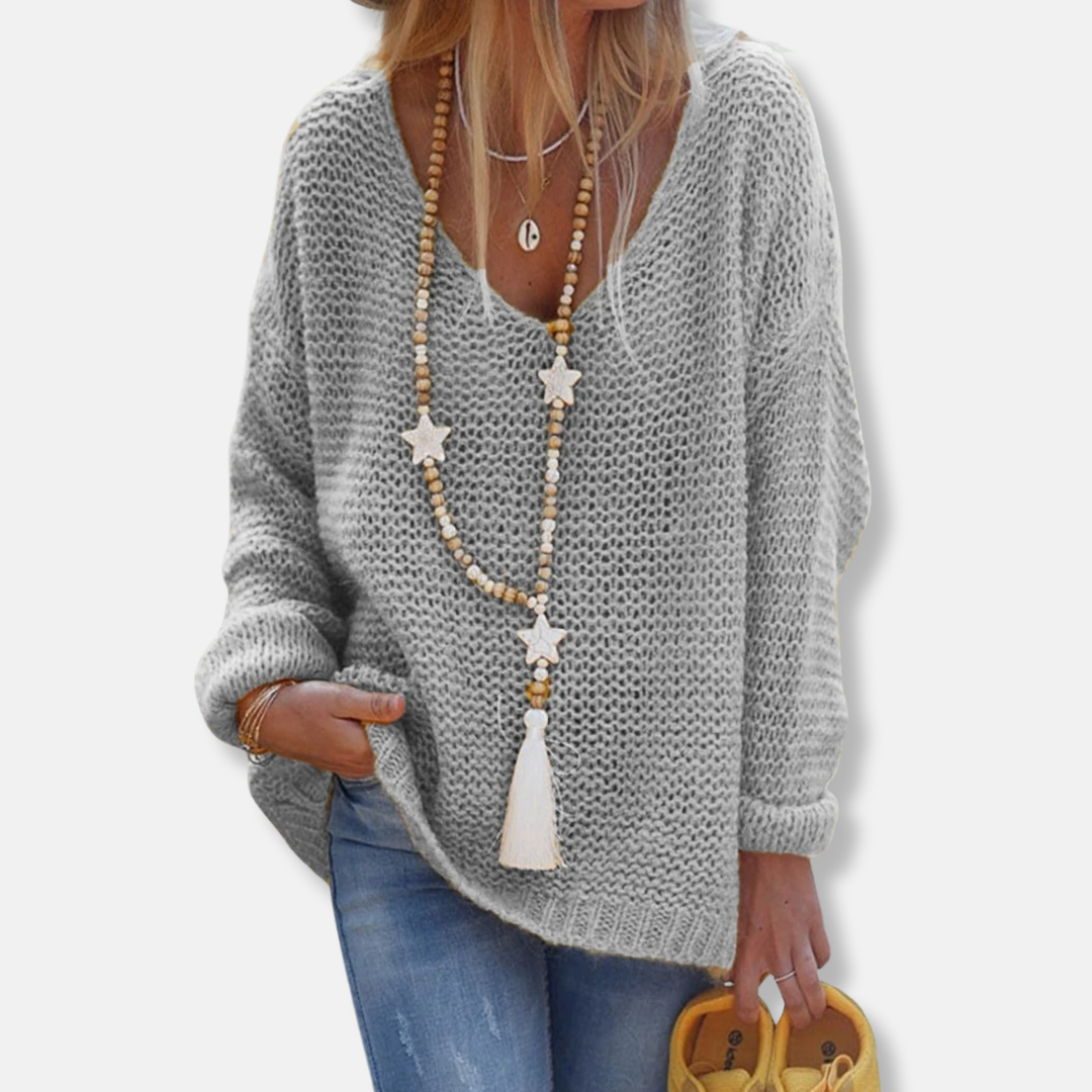 Lily Oversized Knitted Sweater | V-Neck Long Sleeve Sweater