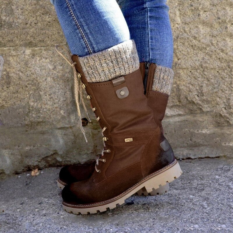 Lace-up knee-high combat boots for women