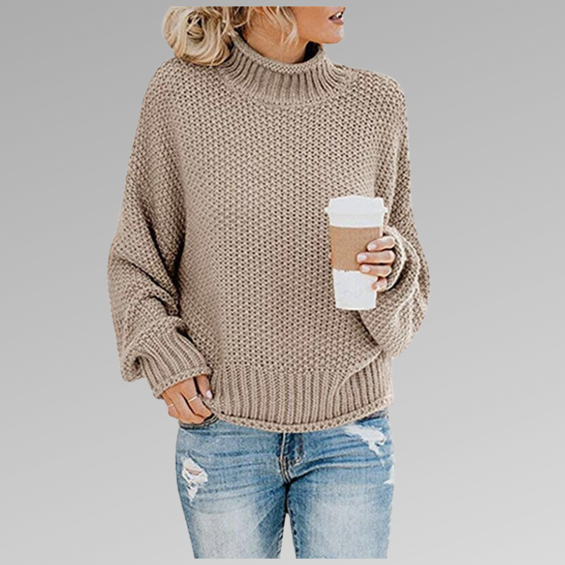 Women's Chunky Knit Sweater - Wool Blend - Oversized Fit - High Turtleneck Warm Pullover