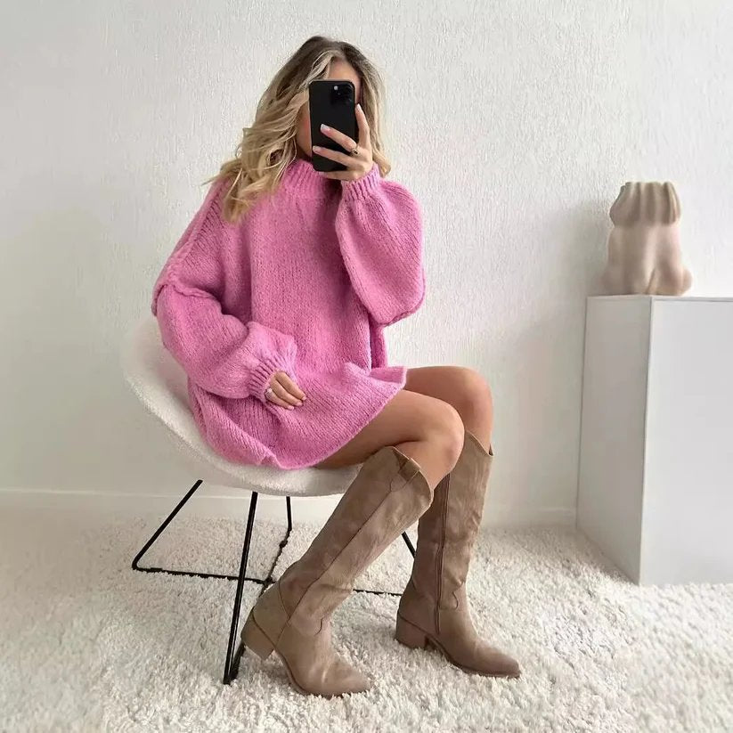 Women's half high collar knitted pullover sweater