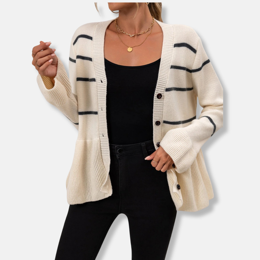 Fine Gauge Knit Hip Length V-Neck Cardigan