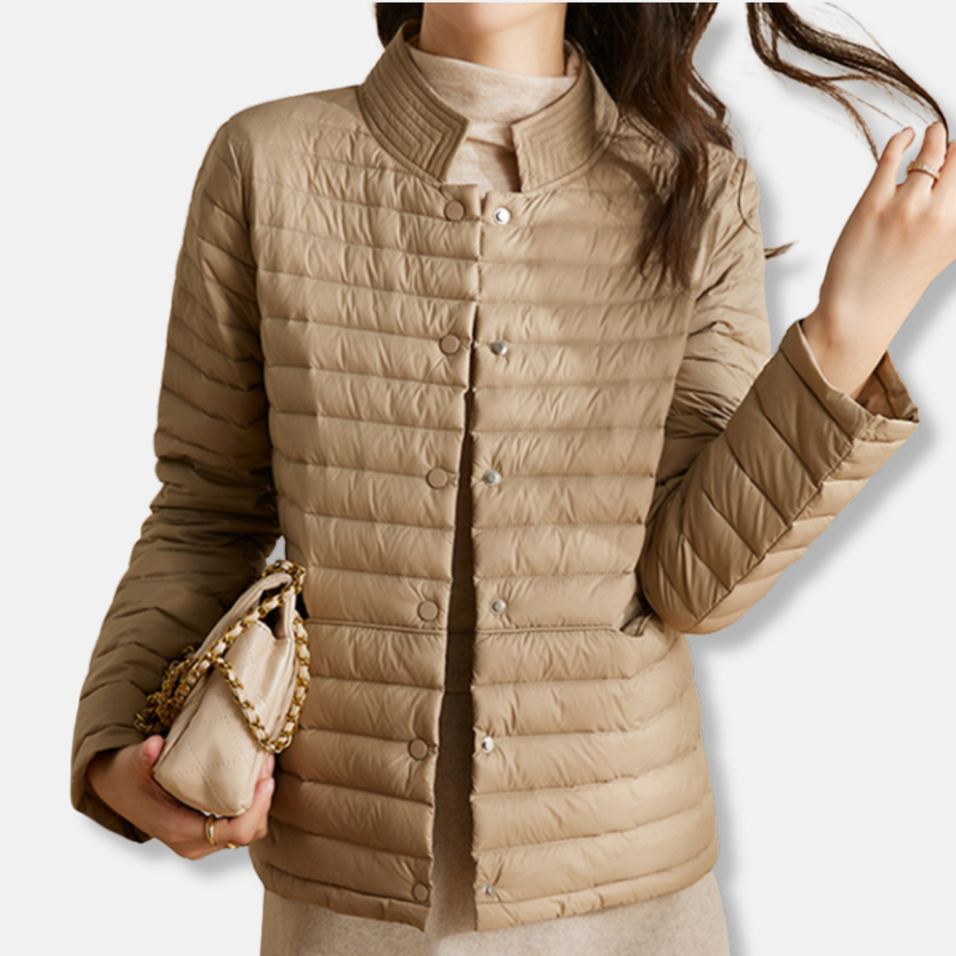 Women’s Quilted Jacket – Slim Fit – Woven Fabric – Stand Collar – Short Length