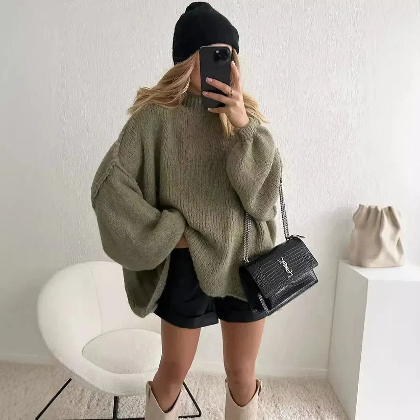 High Collar Knitted Pullover Sweater