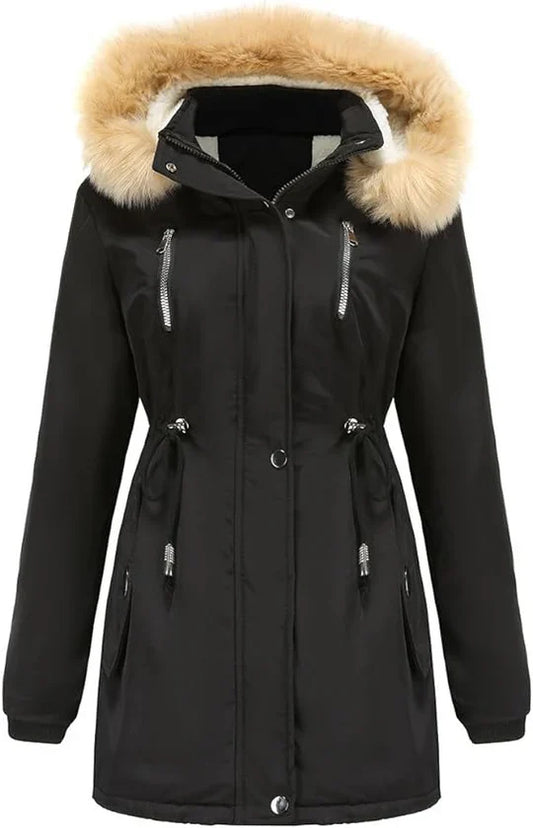 Fleece Lined Faux Fur Hooded Long Coat
