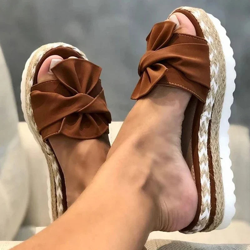 Women's Platform Sandals - Open Toe - Knotted Band - Espadrille Sole - Casual Wear