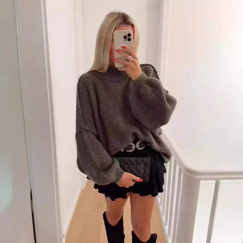 Women's half high collar knitted pullover sweater