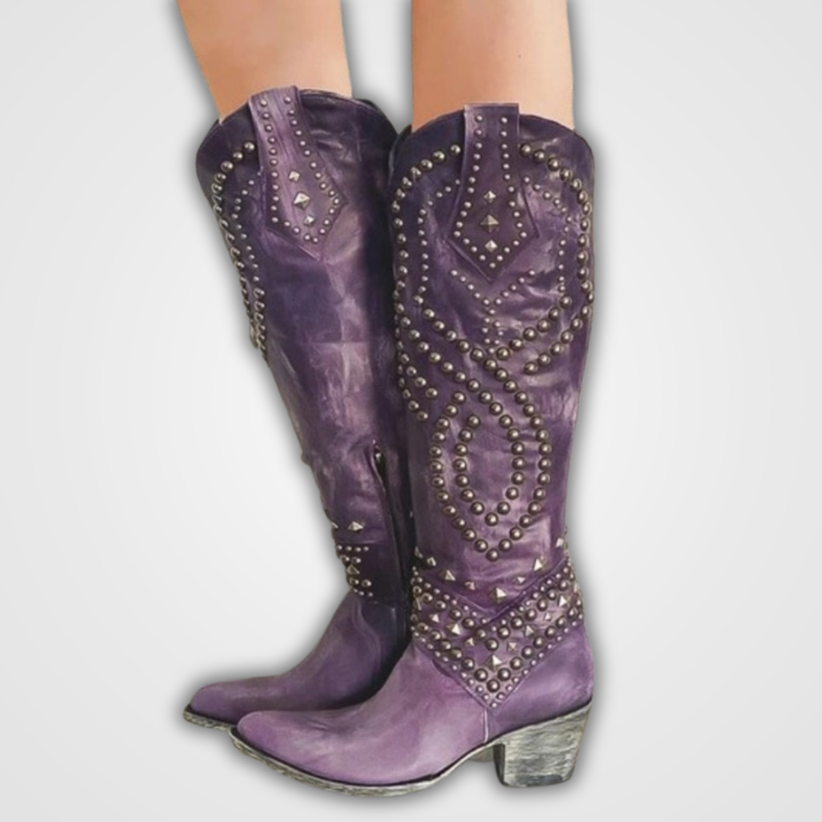 Women's long boots with rivet design