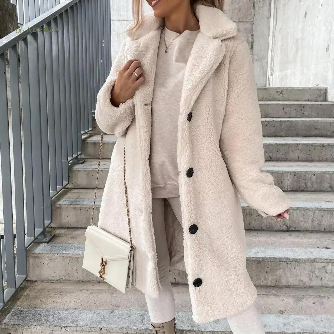 Women's elegant long coat with lapel collar