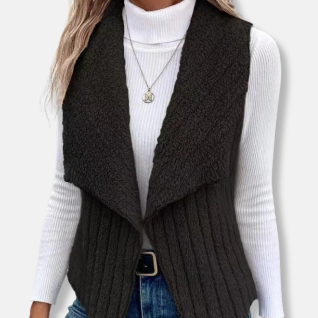 Knit Relaxed Fit Shawl Collar Open Front Vest