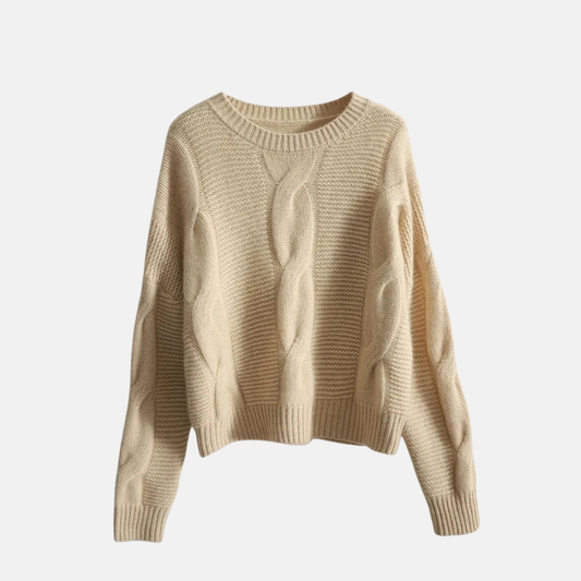 Medium Gauge Knit Ribbed Crew Neck Sweatshirt